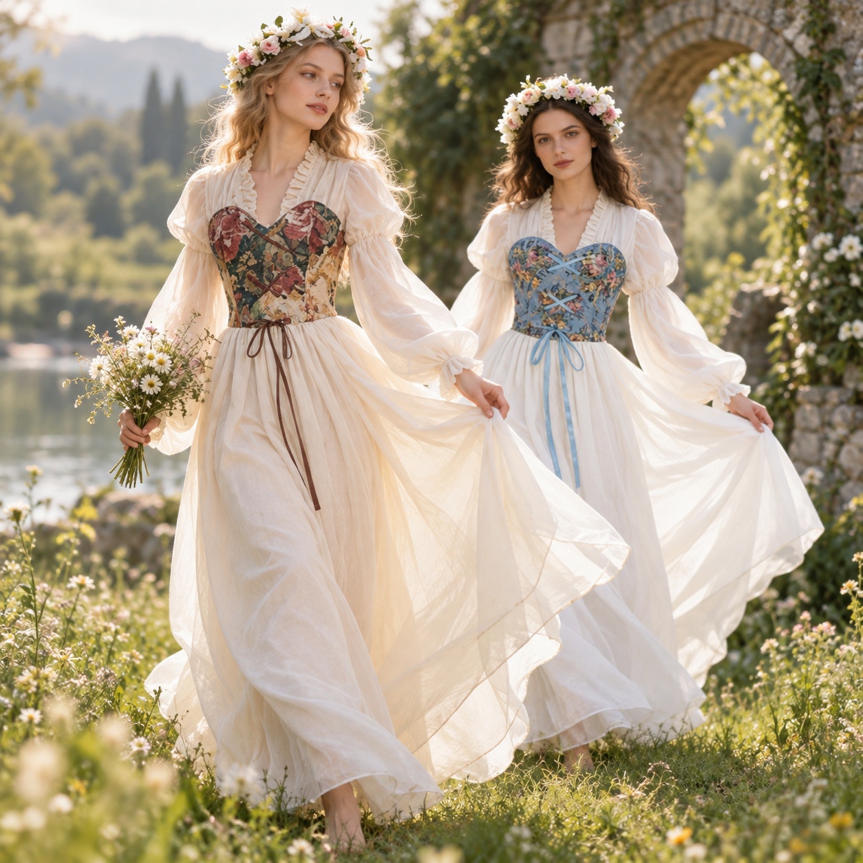 Medieval Renaissance Dress Women - Платье-корсет в стиле Ренессанса с поясом,
